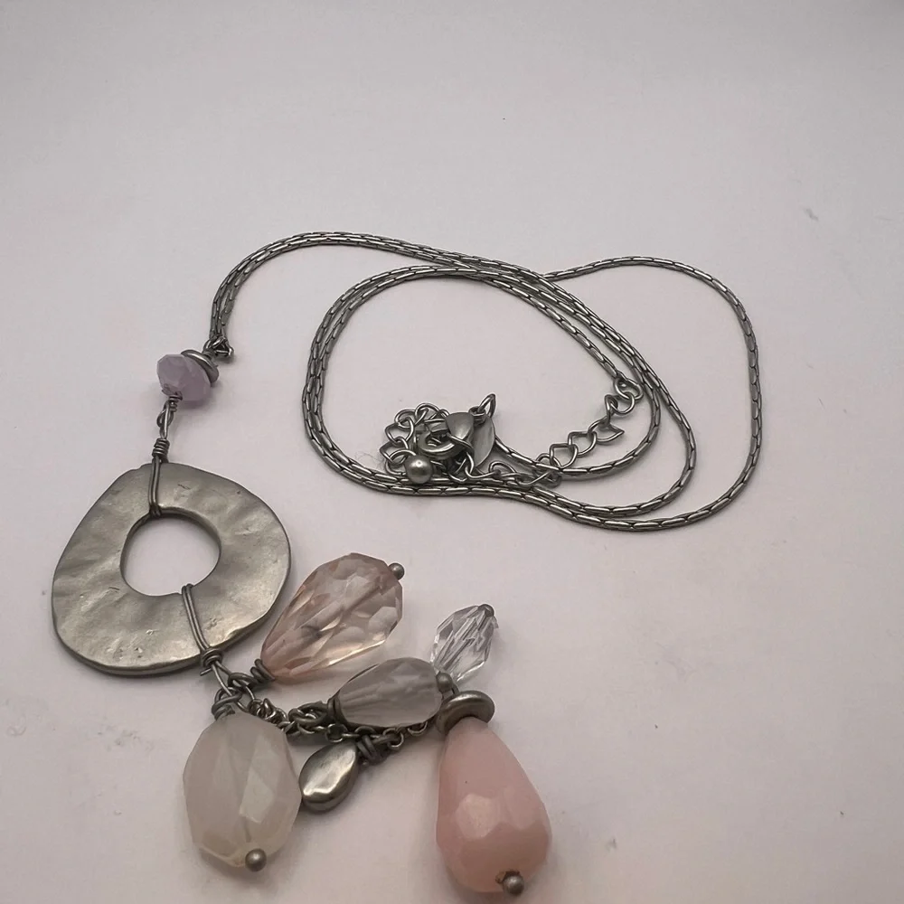 Lia Sophia Silver chain with soft pink and white toned gems